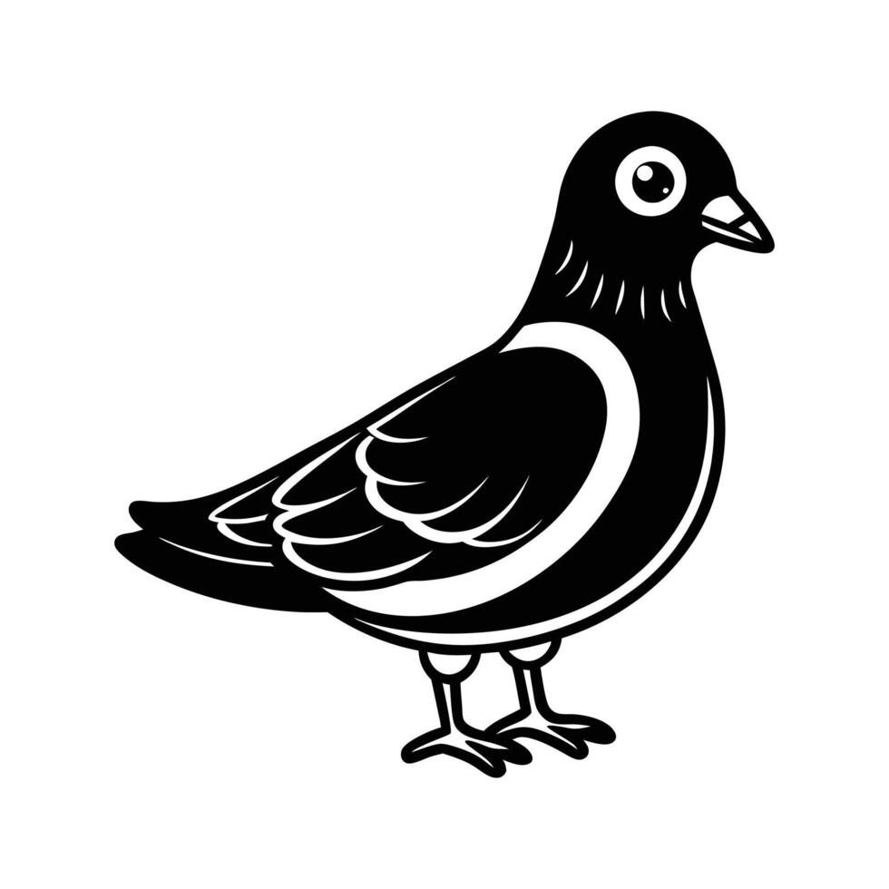 Black and white pigeon illustration simple design isolated on white background for decoration vector