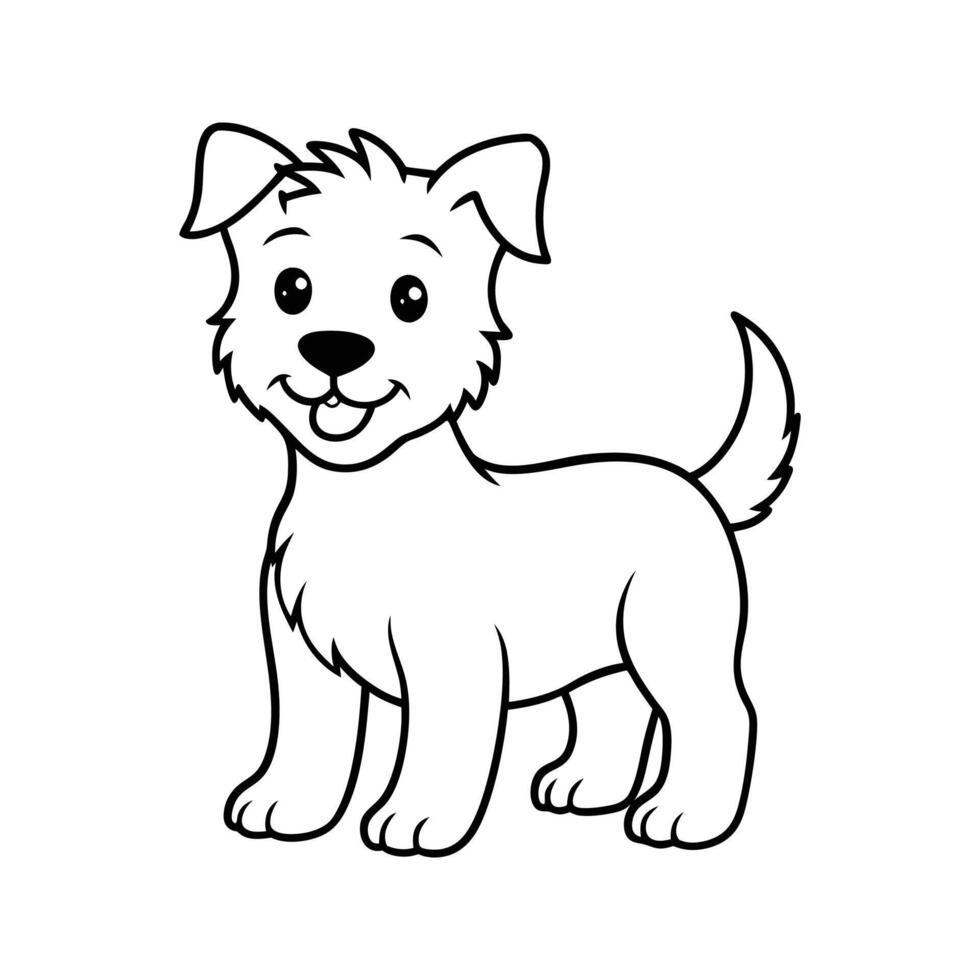 Cute cartoon puppy dog smiling outline standing upward and ready for adventures in life vector