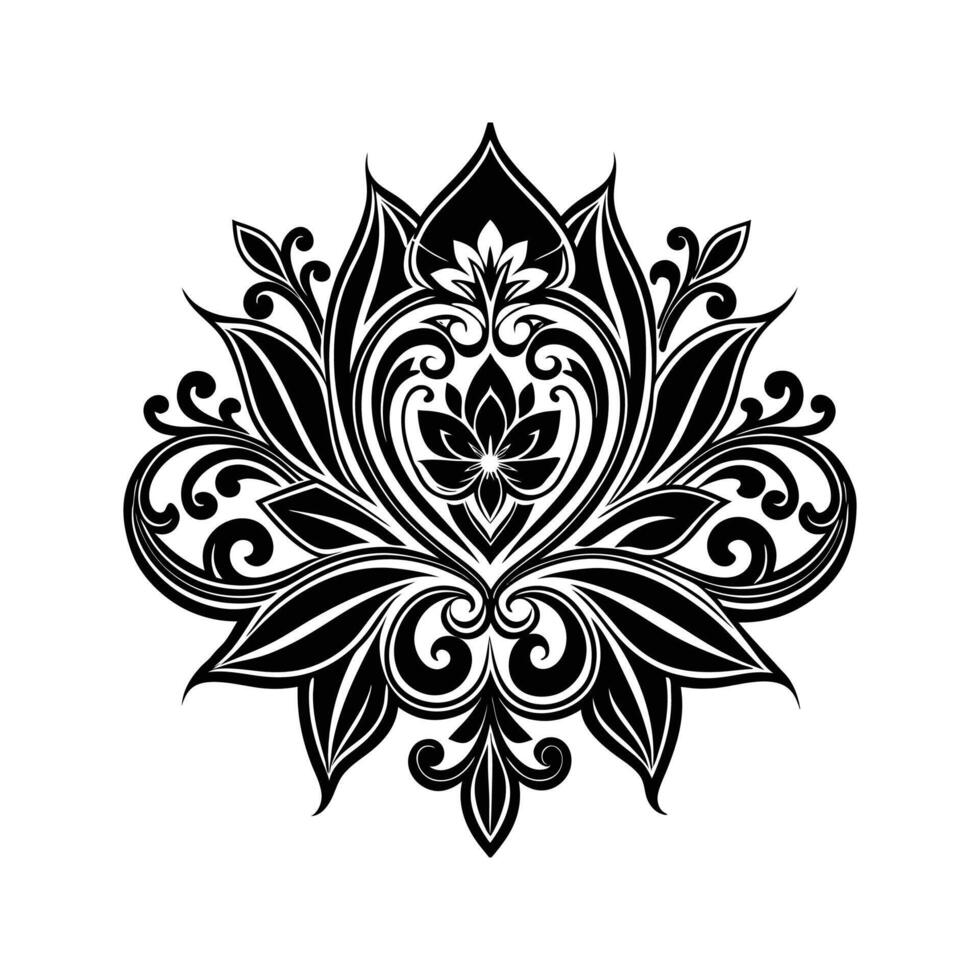 Elegant black and white floral ornament design with intricate swirls and decorative leaf elements vector