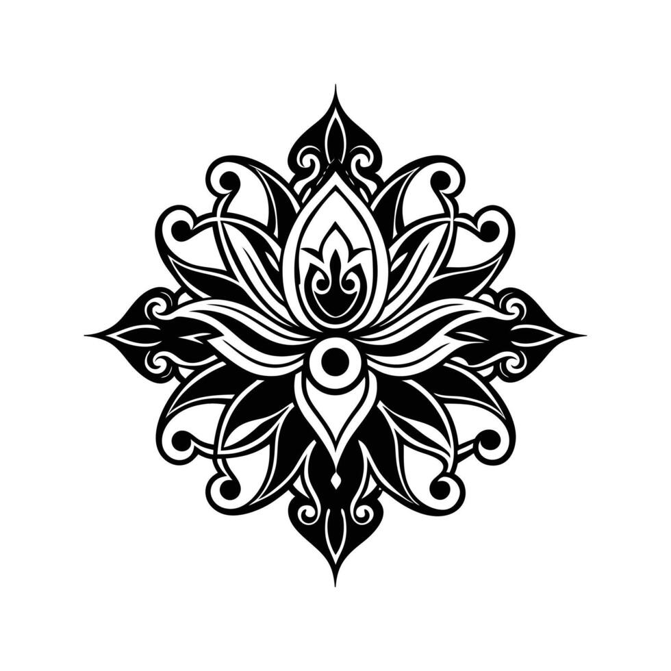 Detailed black and white floral mandala design with intricate pattern on white background vector