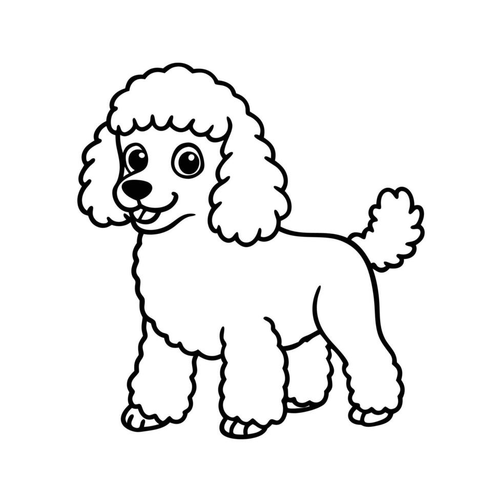 Cute cartoon poodle dog in black and white simple line art isolated on white background vector