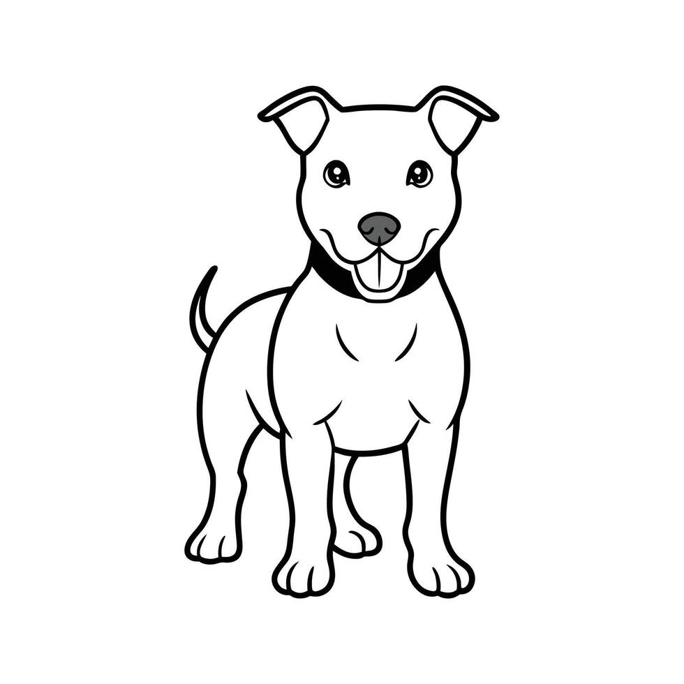 Cute cartoon illustration of a standing smiling pit bull terrier dog with simple outlines vector