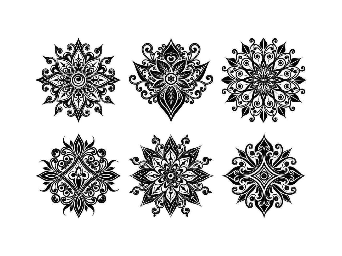 Decorative floral and ornamental design elements in intricate black and white illustrations vector