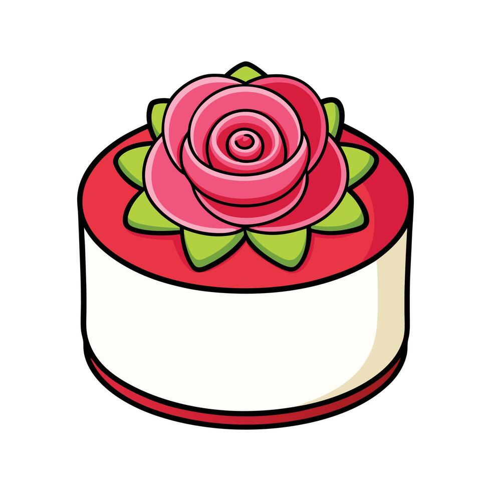 Cute cartoon cake with a pink rose decoration isolated on a white background vector