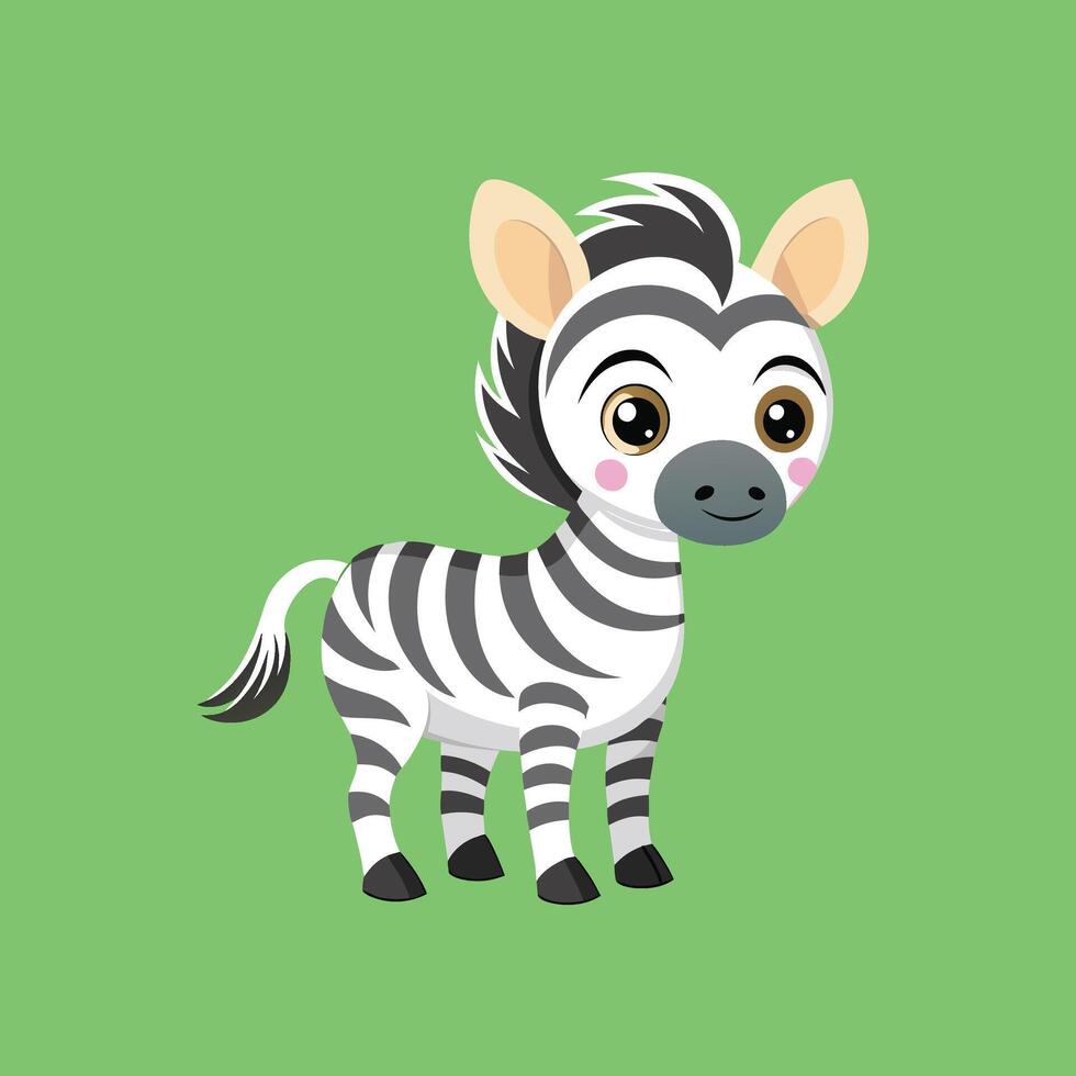 Cute cartoon zebra on a green background perfect for childrens designs and educational resources vector