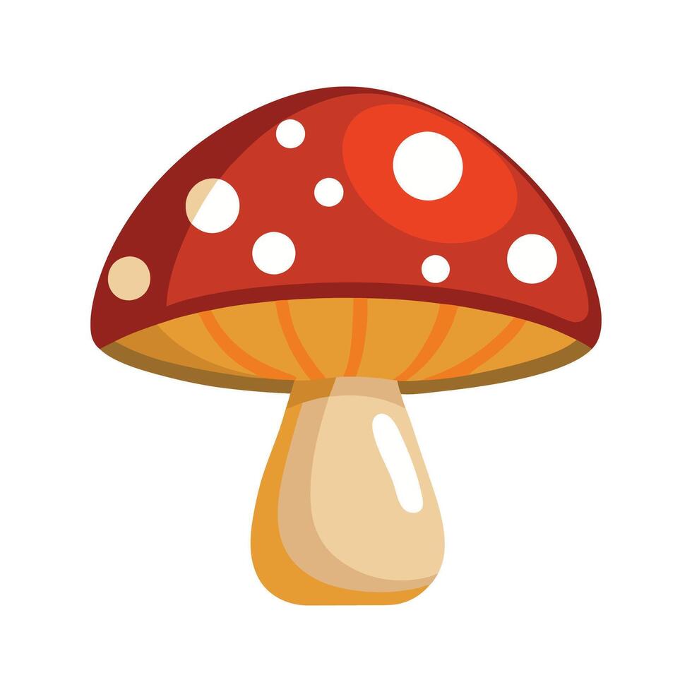 Cartoon illustration of a vibrant red mushroom with white spots isolated on white background vector