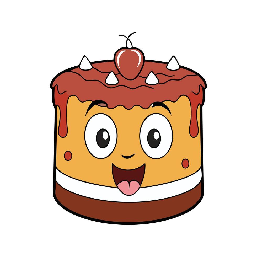 Adorable smiling cartoon cake character with cherry on top and excited expression vector