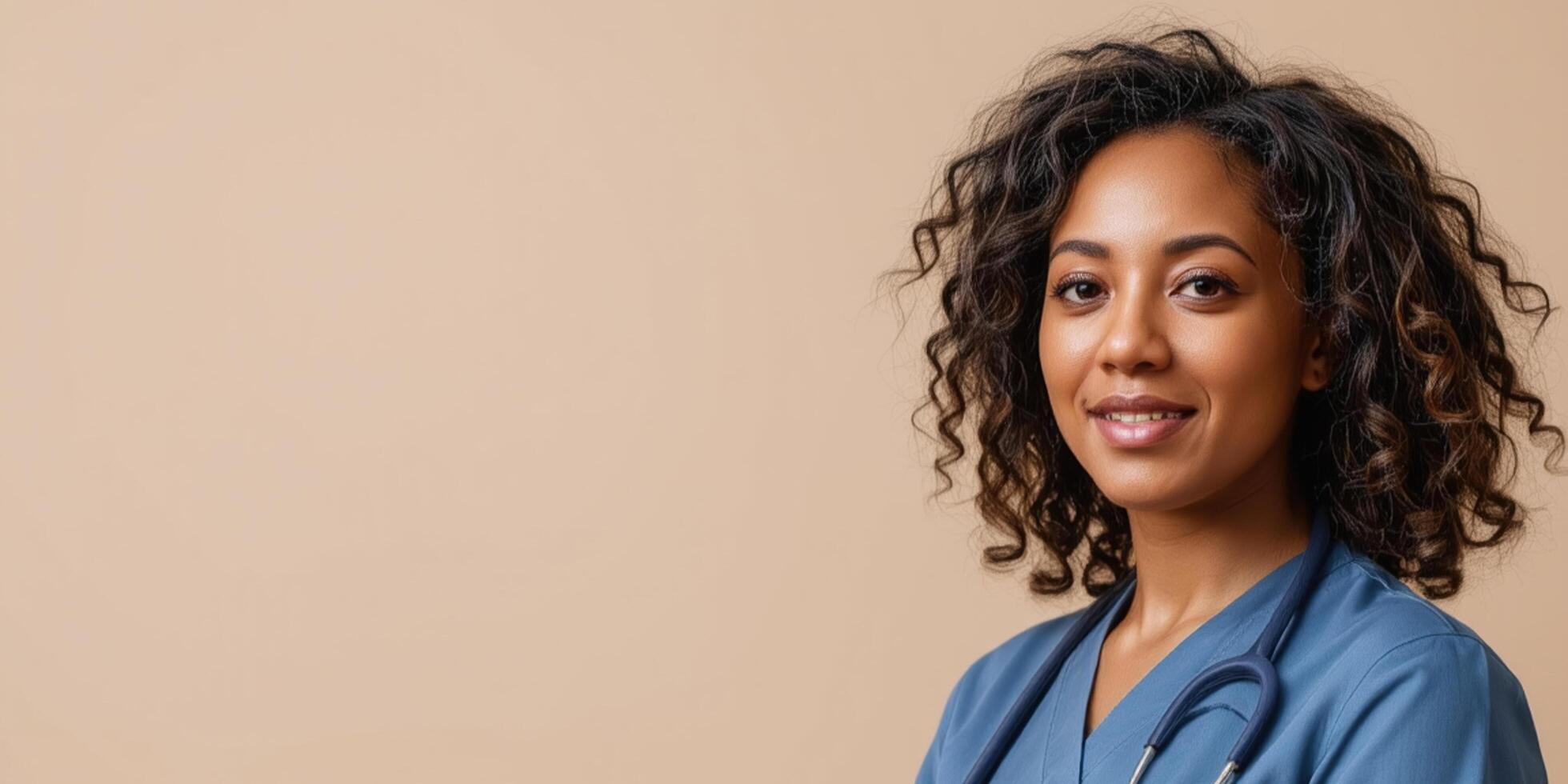 diverse healthcare professional in authentic attire standing against b photo
