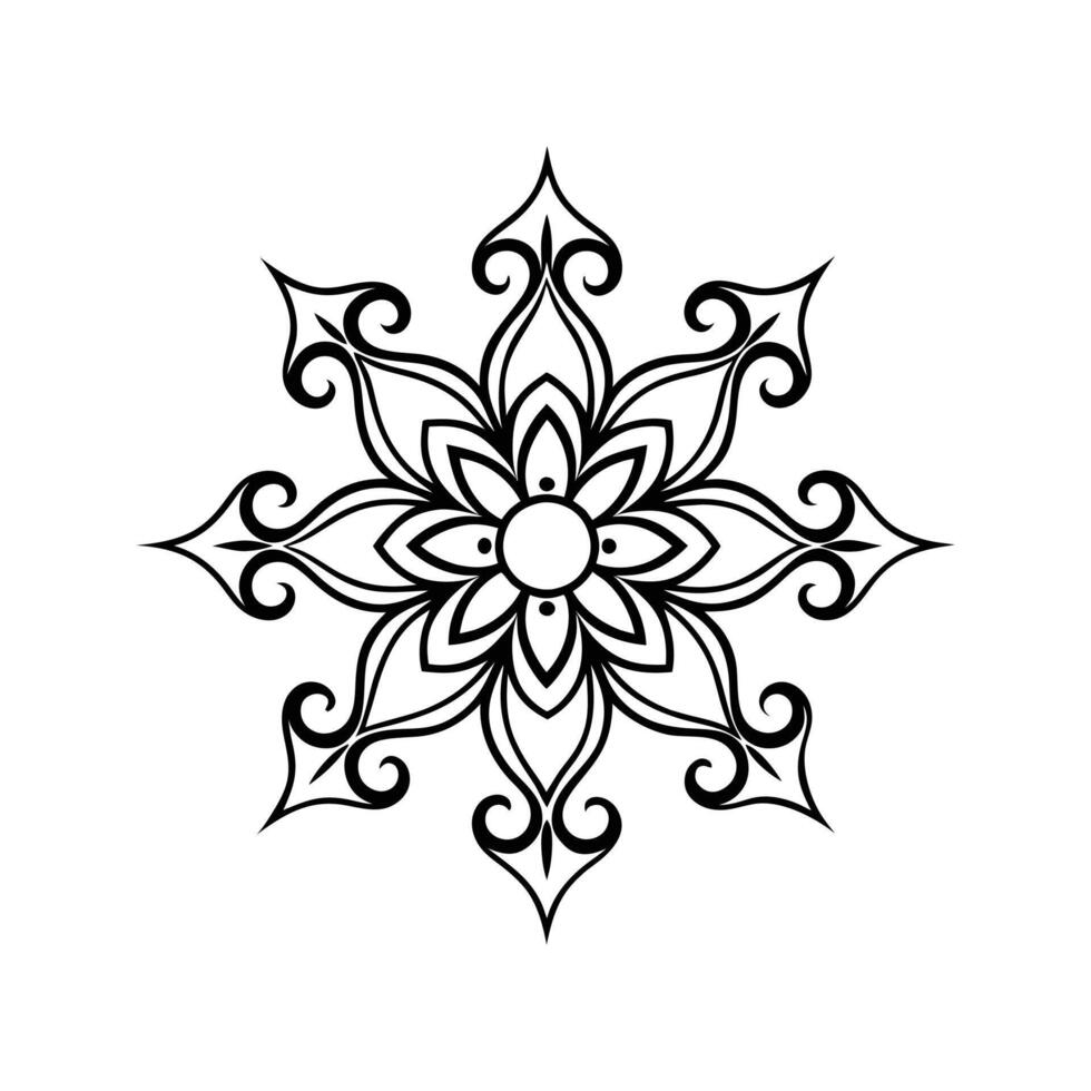 Intricate ornamental floral mandala design in black and white with elegant swirls and details vector