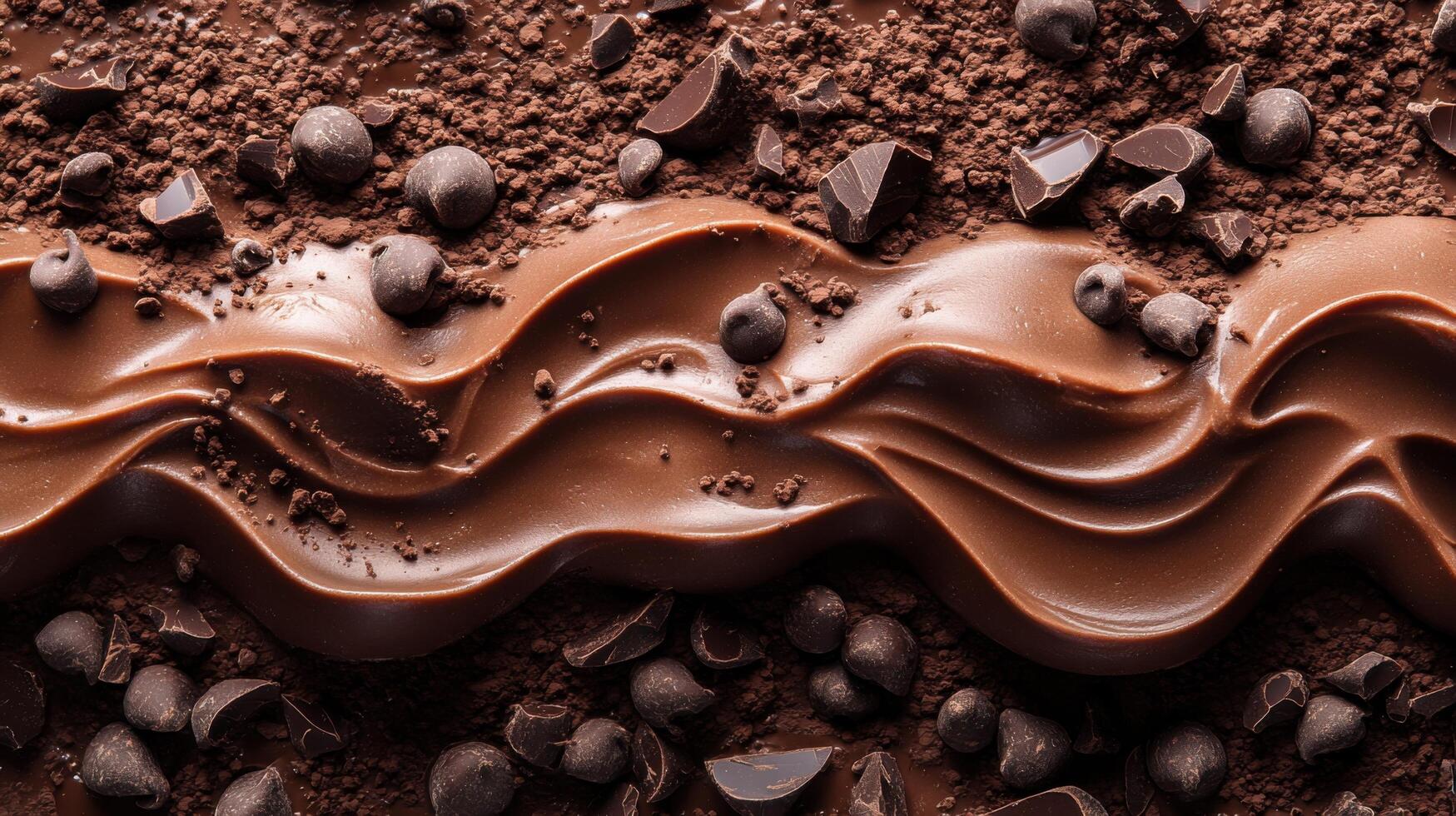 Smooth chocolate waves topped with dark chocolate chips create an indulgent dessert delight perfect for any occasion photo