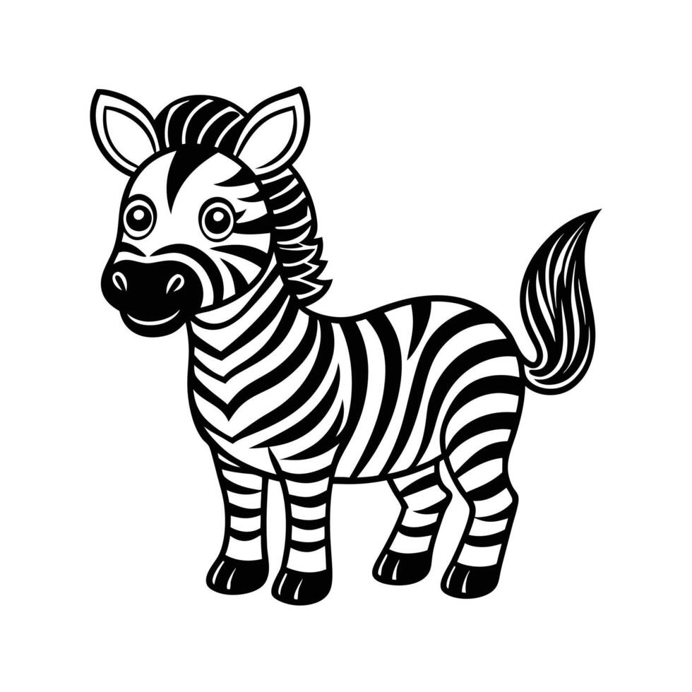 Adorable cartoon zebra illustration in black and white on a clean white background vector
