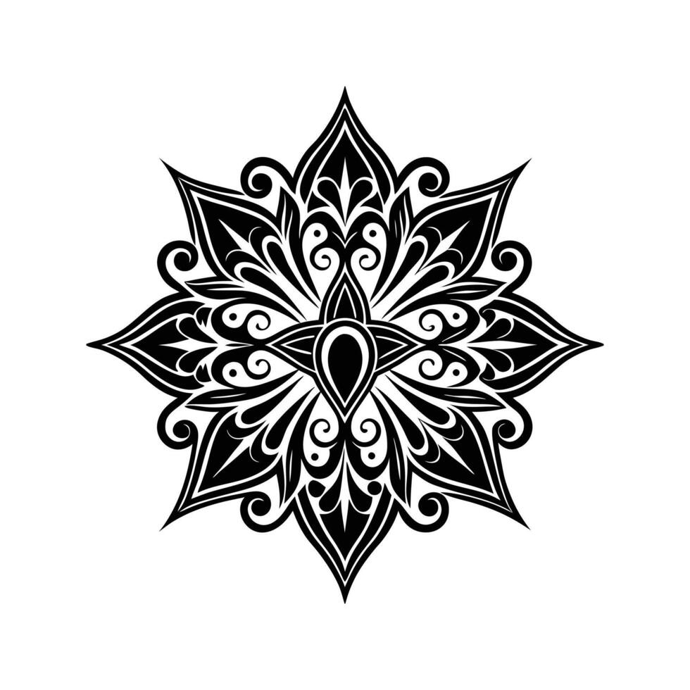 Intricate black and white mandala design with floral patterns and detailed ornamental elements vector