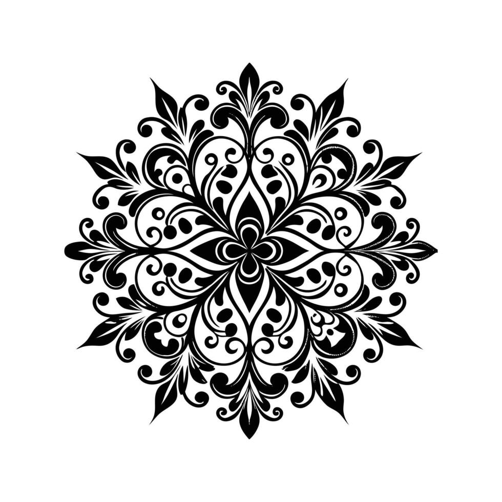 Elegant black and white floral decorative design element in symmetrical circular shape vector