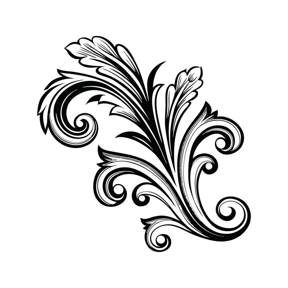 Elegant black and white flourish decorative ornament with swirls and leafy elements vector