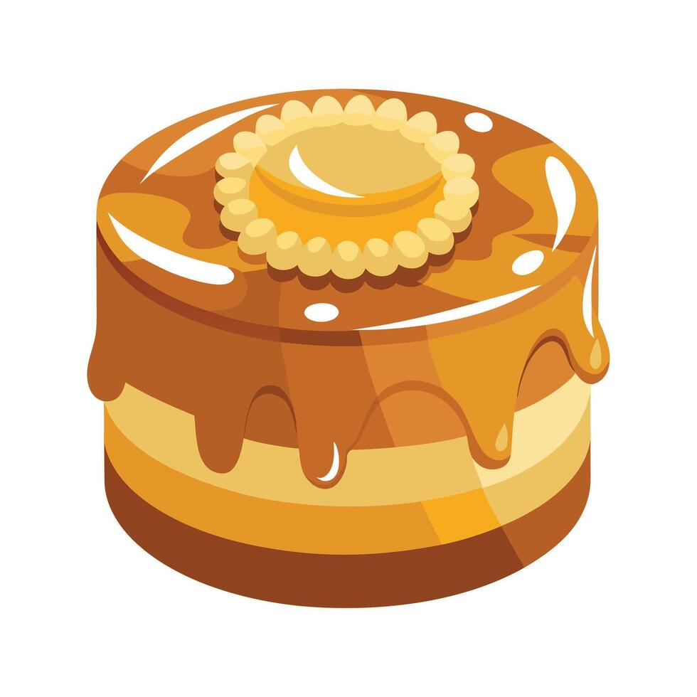 Delicious caramel layered cake with decorative frosting isolated on a white background vector