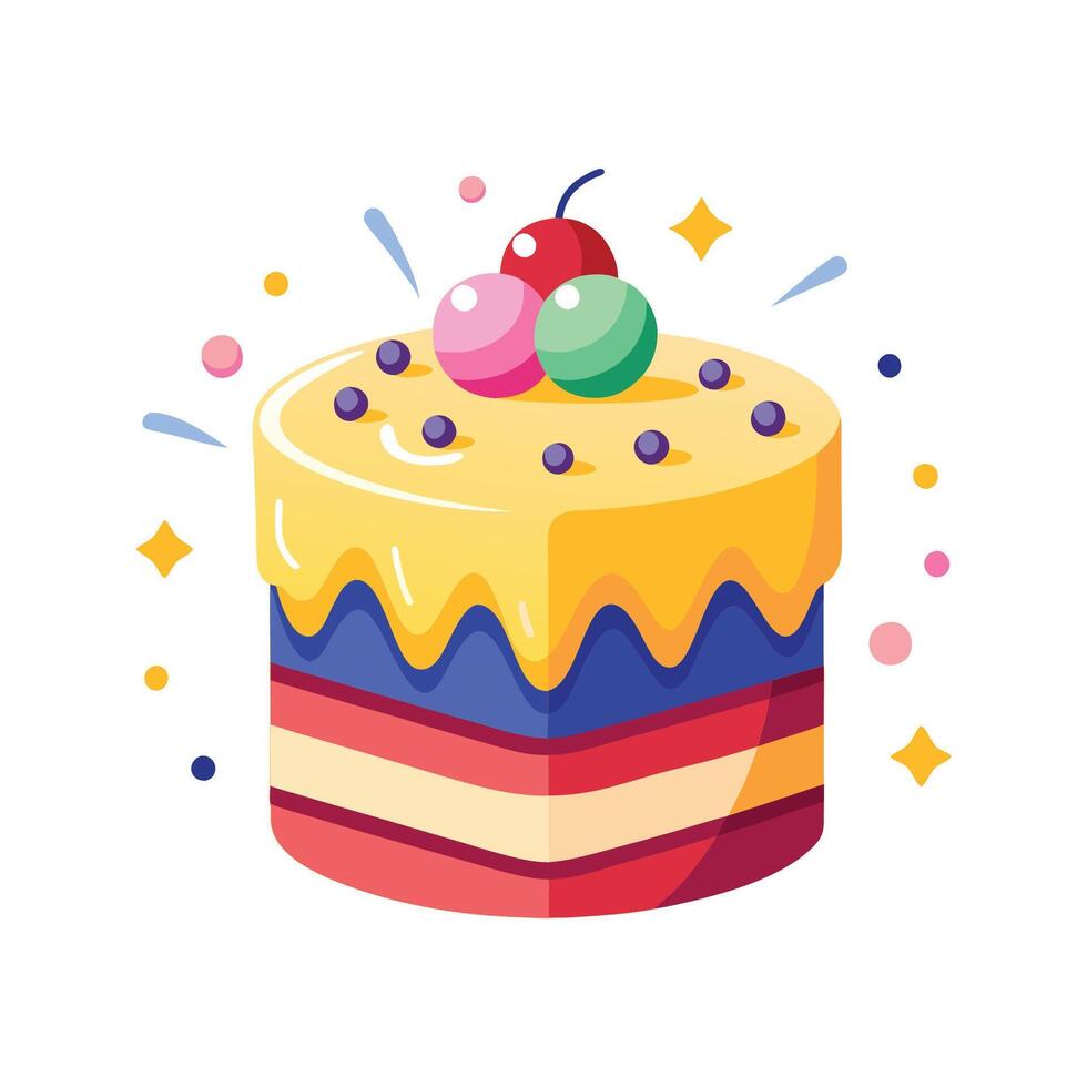 Colorful layered cake decorated with berries and sprinkles isolated on white background vector