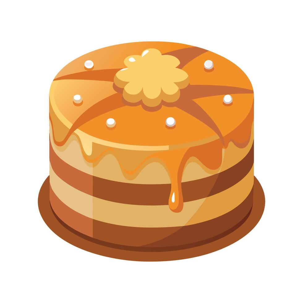 Delicious caramel layer cake illustration decorated with buttercream and sweet sprinkles isolated vector