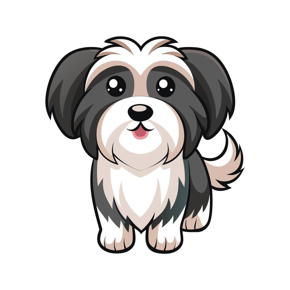 Adorable cartoon illustration of a happy shih tzu dog breed smiling on white background vector