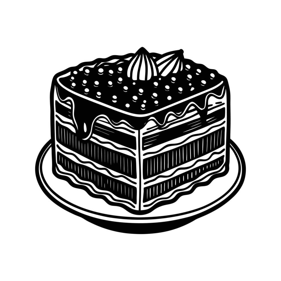 illustration of a delicious black and white slice of cake on a plate vector
