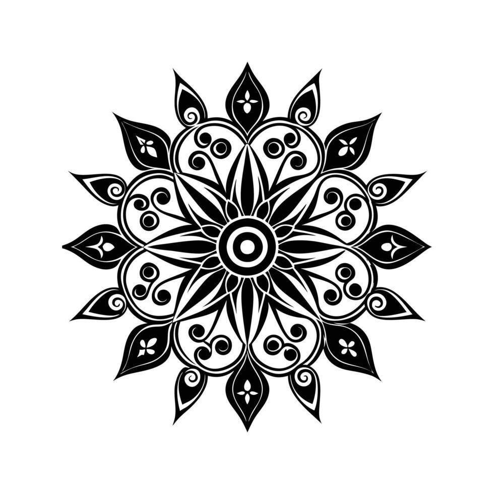 Intricate black and white circular mandala design with decorative floral elements vector