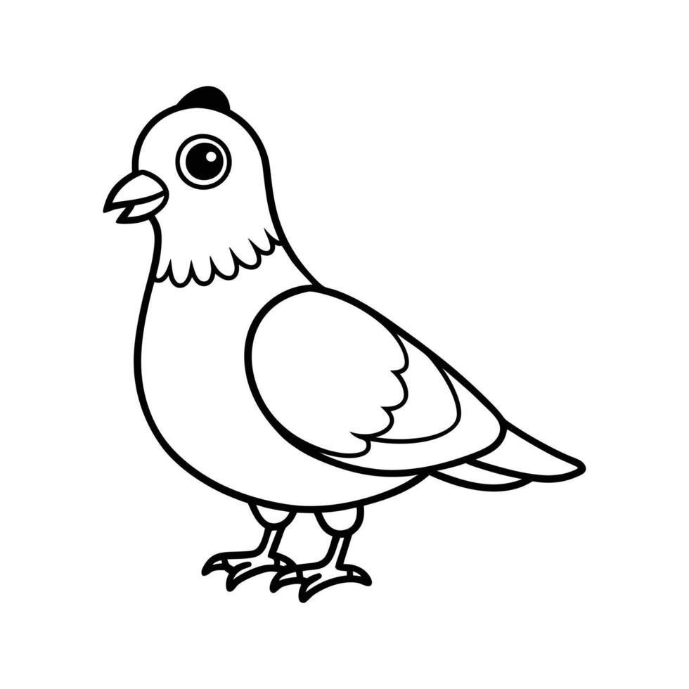 Simple black and white illustration of a standing cartoon pigeon on white background vector