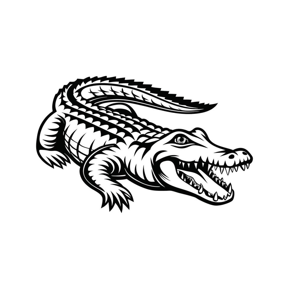 illustration of an aggressive alligator mascot emblem in a bold black and white design. vector