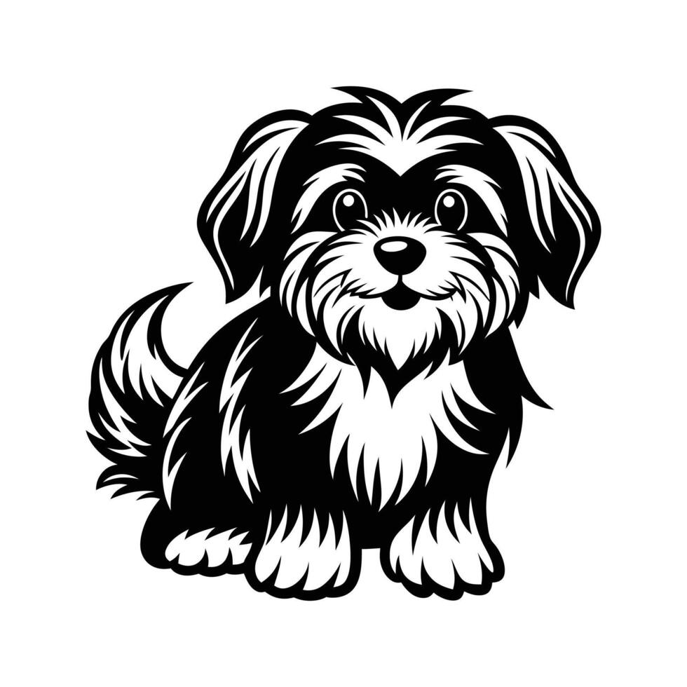 Adorable black and white cartoon illustration of a playful happy smiling puppy dog vector