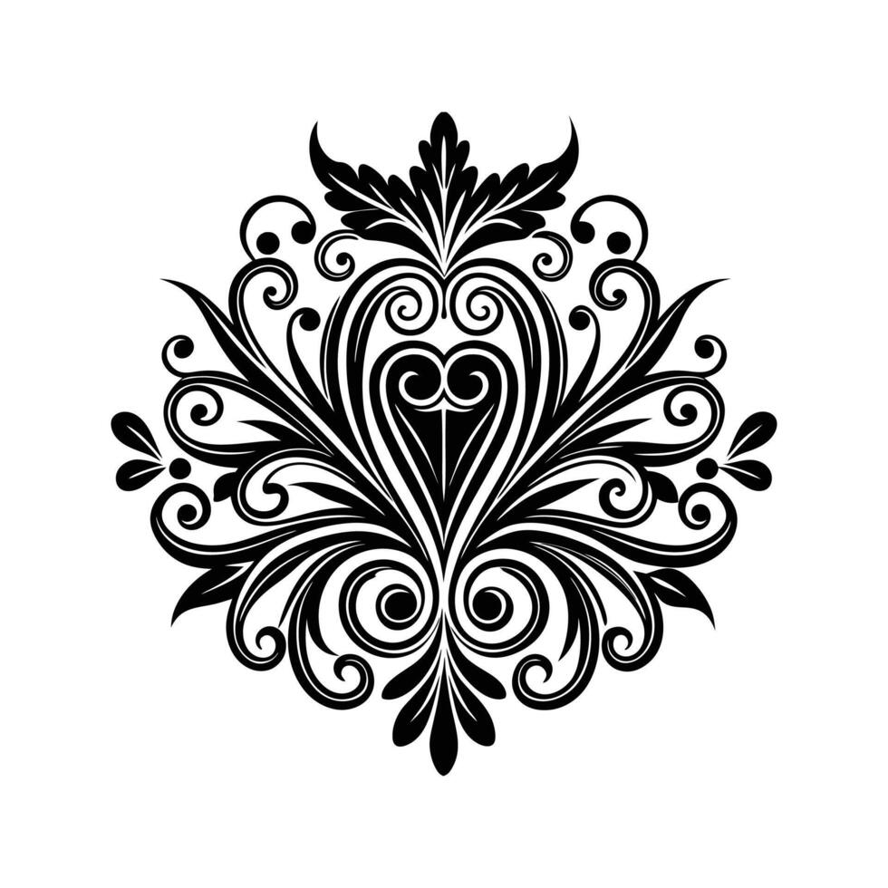 Elegant black and white floral ornament design with decorative swirls and leafy accents vector