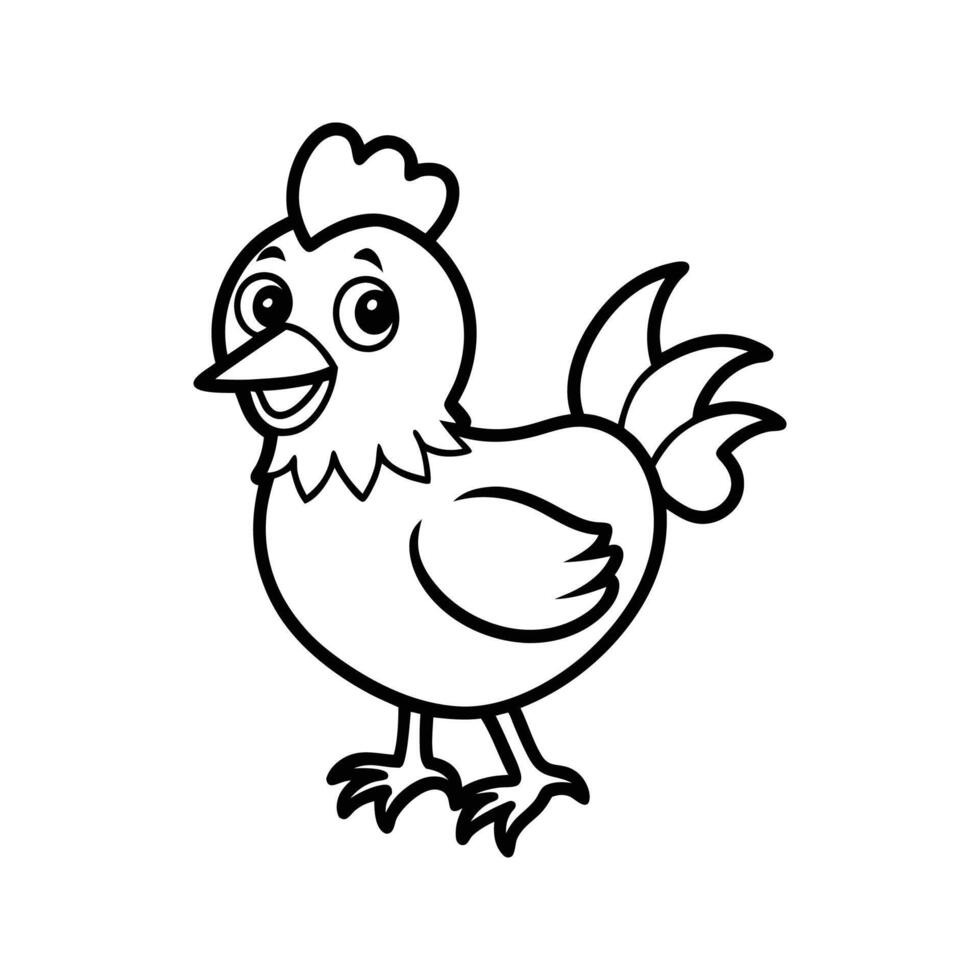 A smiling cartoon chicken in outline style for children educational activities vector