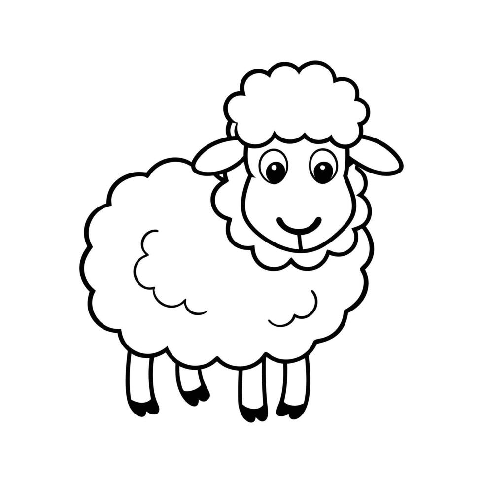 Adorable cartoon illustration of a fluffy sheep in a simple black and white style for various uses vector