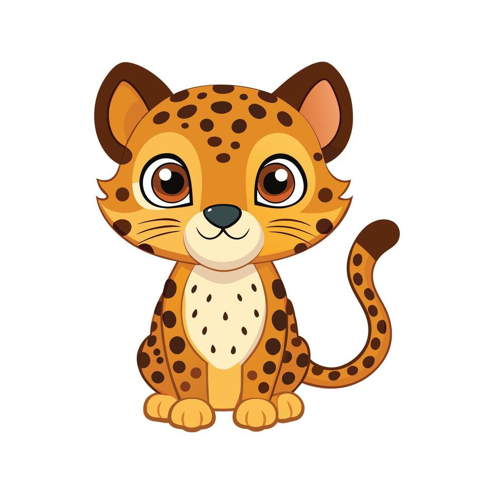 Adorable cartoon cheetah cub with spotty fur and sweet eyes on a white background vector
