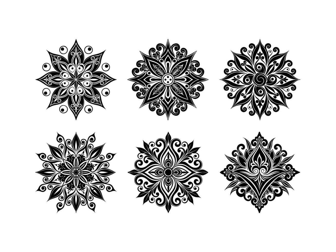 Elegant black and white ornamental flower mandalas on a clean white background design vector