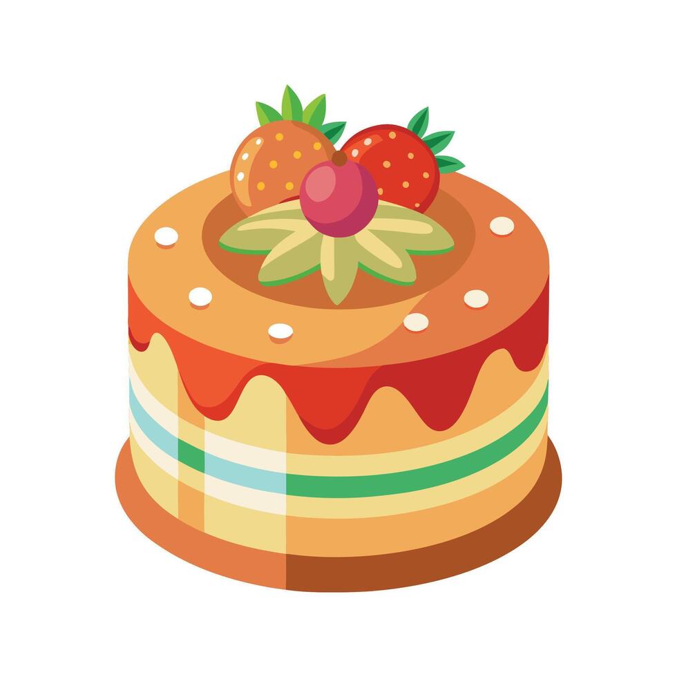 Deliciously decorated strawberry cake with vibrant layers and festive presentation on white background vector