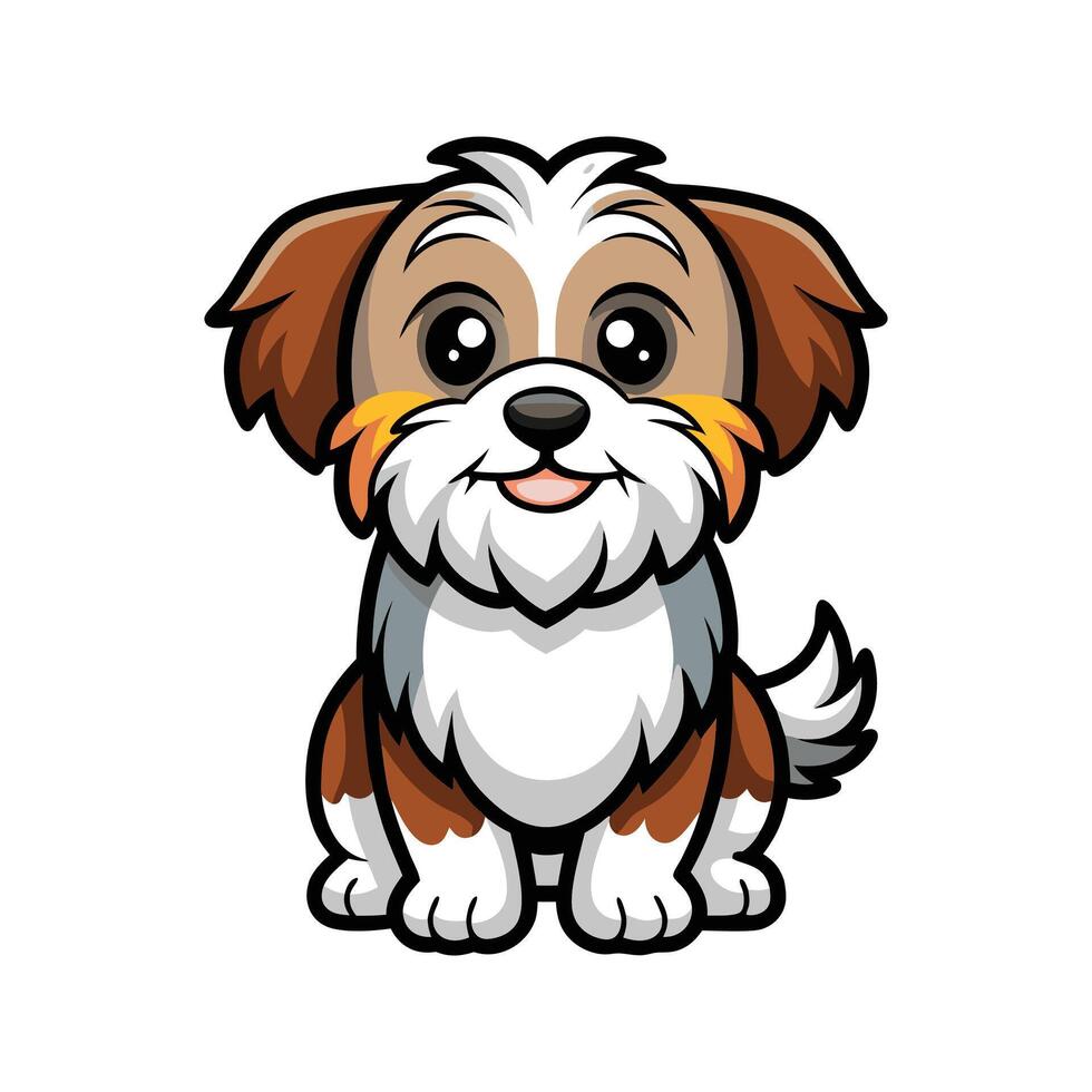 Adorable cartoon shih tzu dog sitting and smiling with big eyes and a happy expression vector
