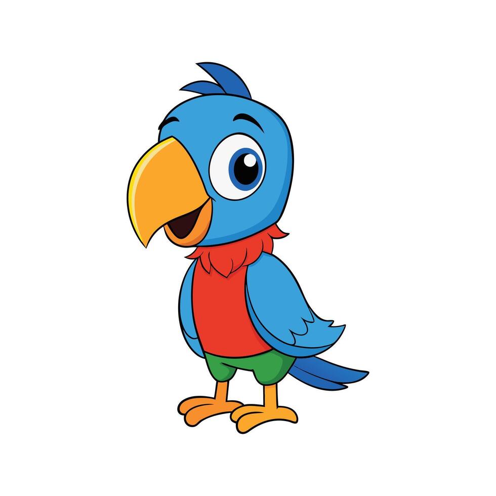 Adorable colorful parrot cartoon illustration with big eyes and brightly colored feathers vector