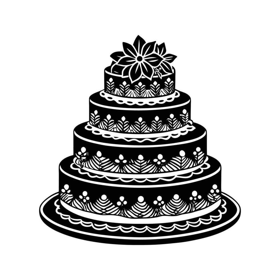 Elegant multi-tiered cake illustration featuring floral decoration isolated on white background vector