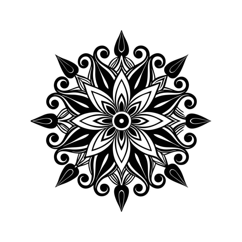 Intricate floral mandala design in black and white perfect for decorative and spiritual use vector