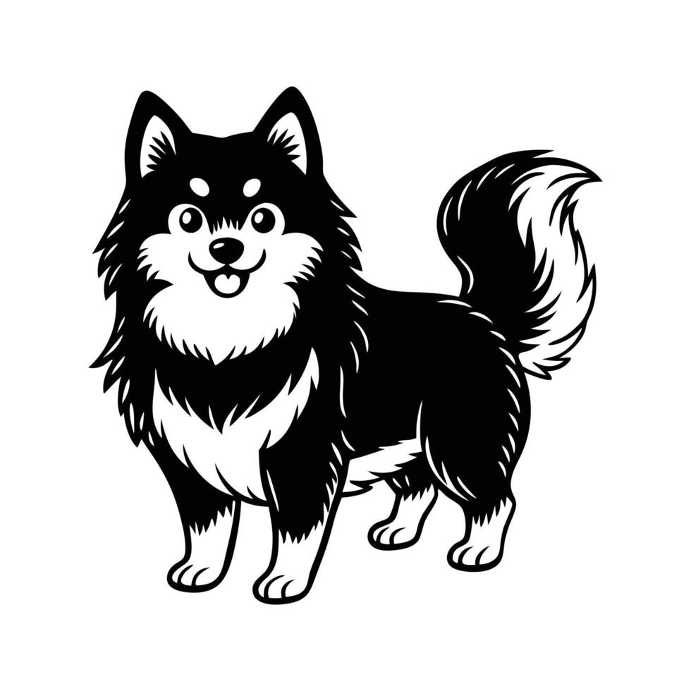 Adorable black and white cartoon style dog standing happy and friendly on white background vector