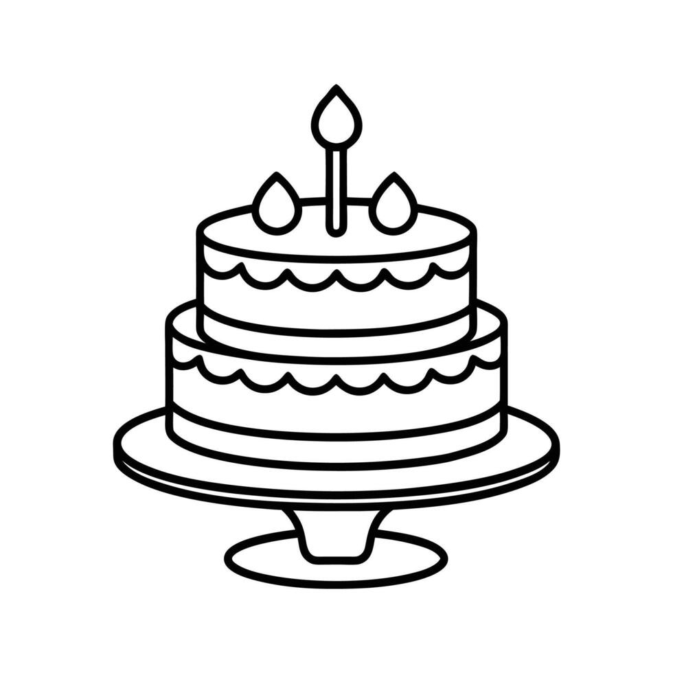 Two tiered birthday cake with lit candles celebration outline art isolated on white vector