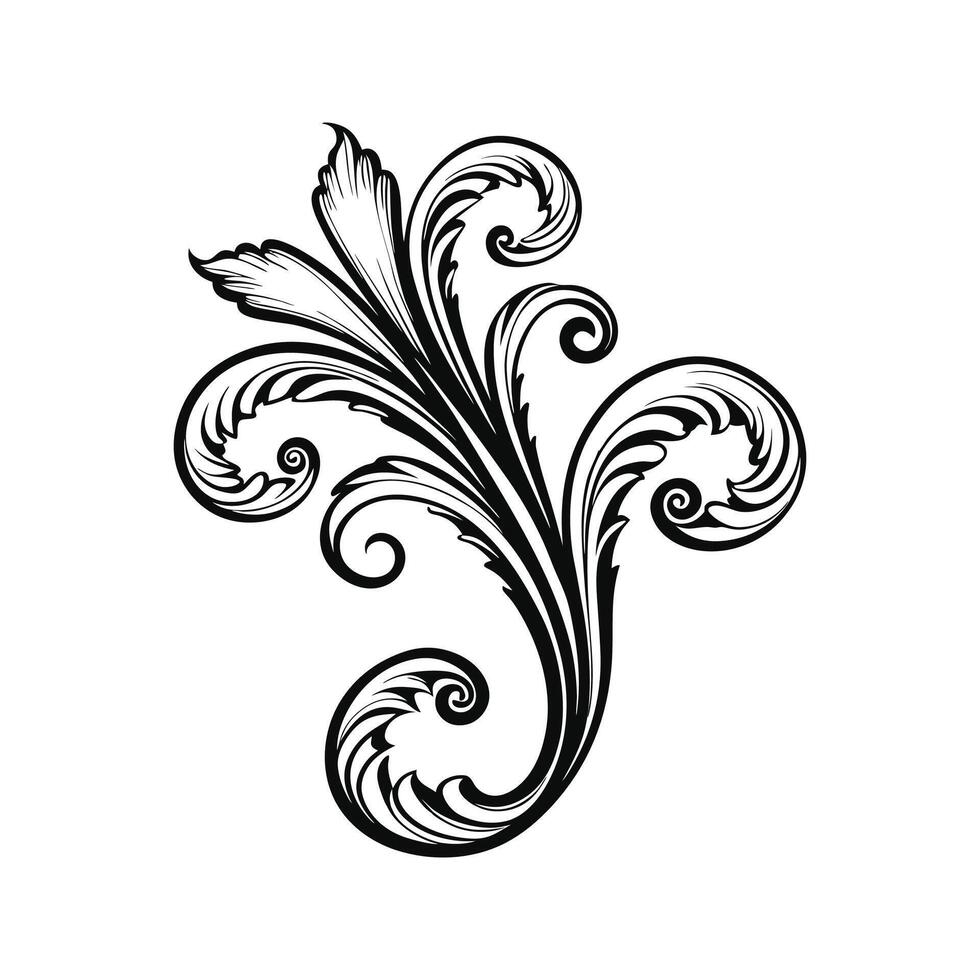 Elegant black and white floral swirl design with intricate baroque style details vector