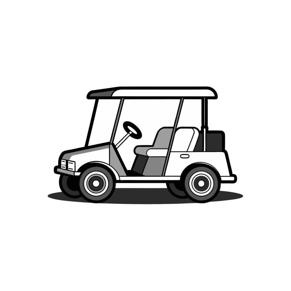Simple illustrated golf cart design in grayscale perfect for transportation or leisure concepts vector