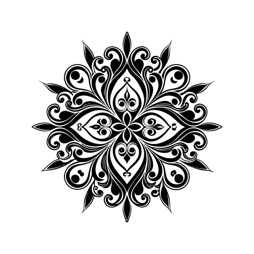 Elegant black and white floral mandala design with intricate swirls and decorative elements vector