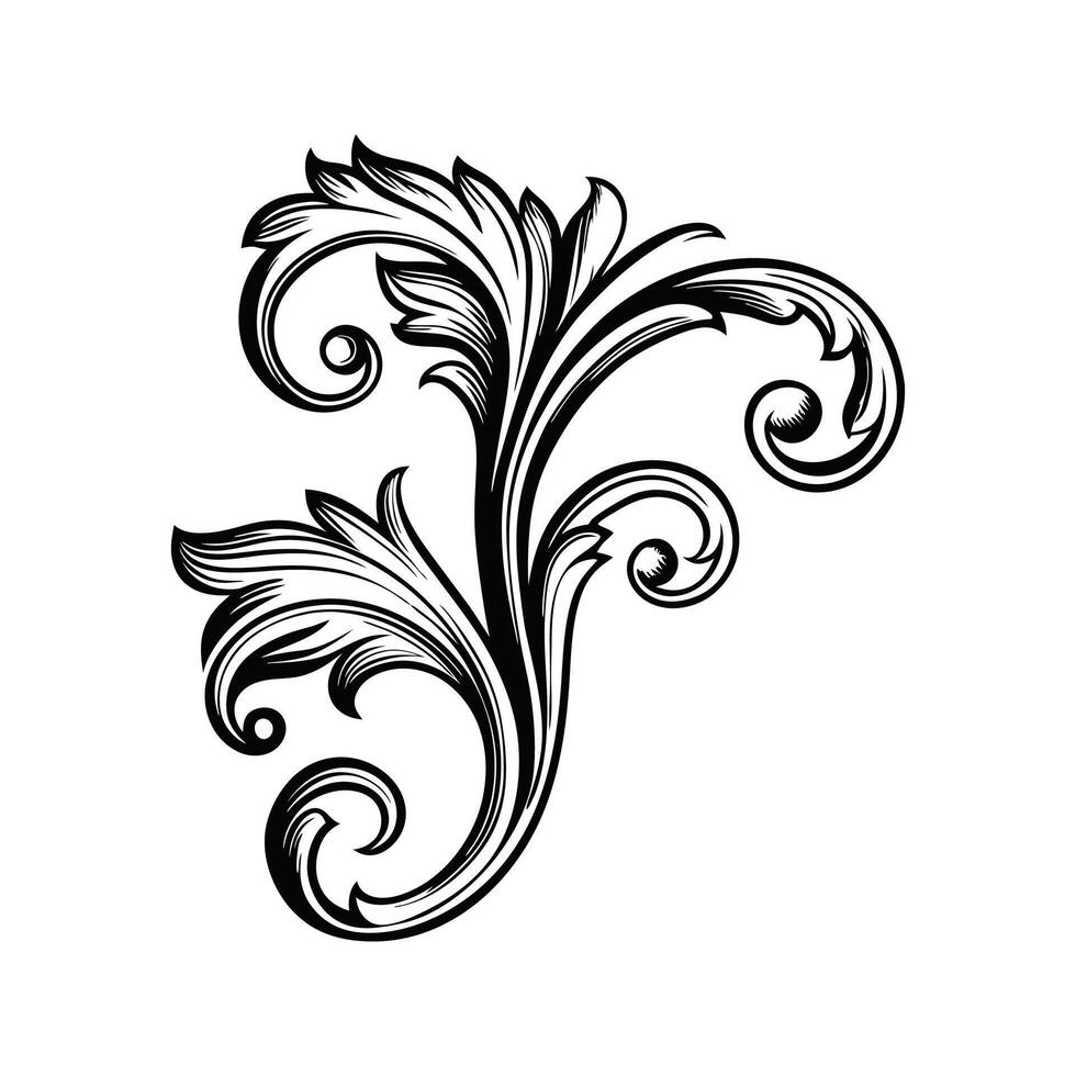 Elegant black and white decorative flourish illustration with leafy scrollwork design vector