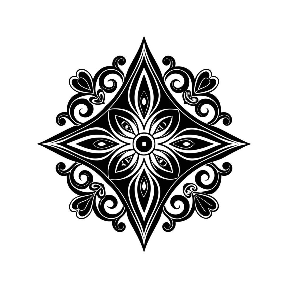 Elegant black and white floral ornament with decorative swirls in symmetric design vector