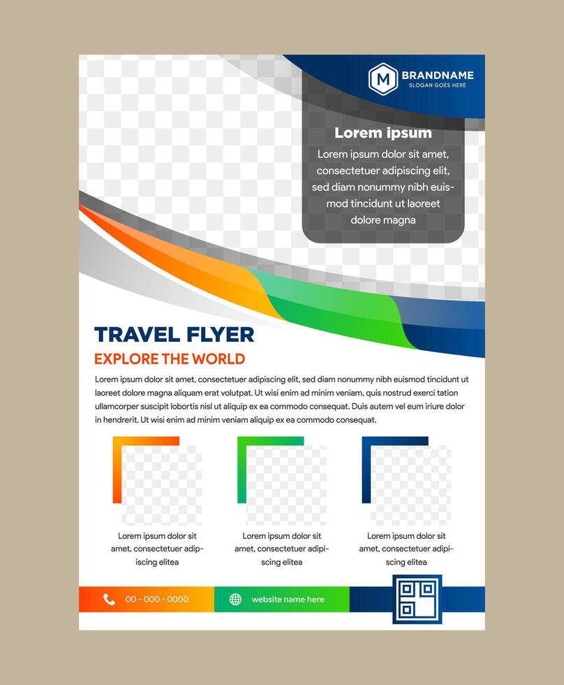 Travel flyer design template Design with photo space. the illustration with vertical layout and white background. colorful gradient on border element vector