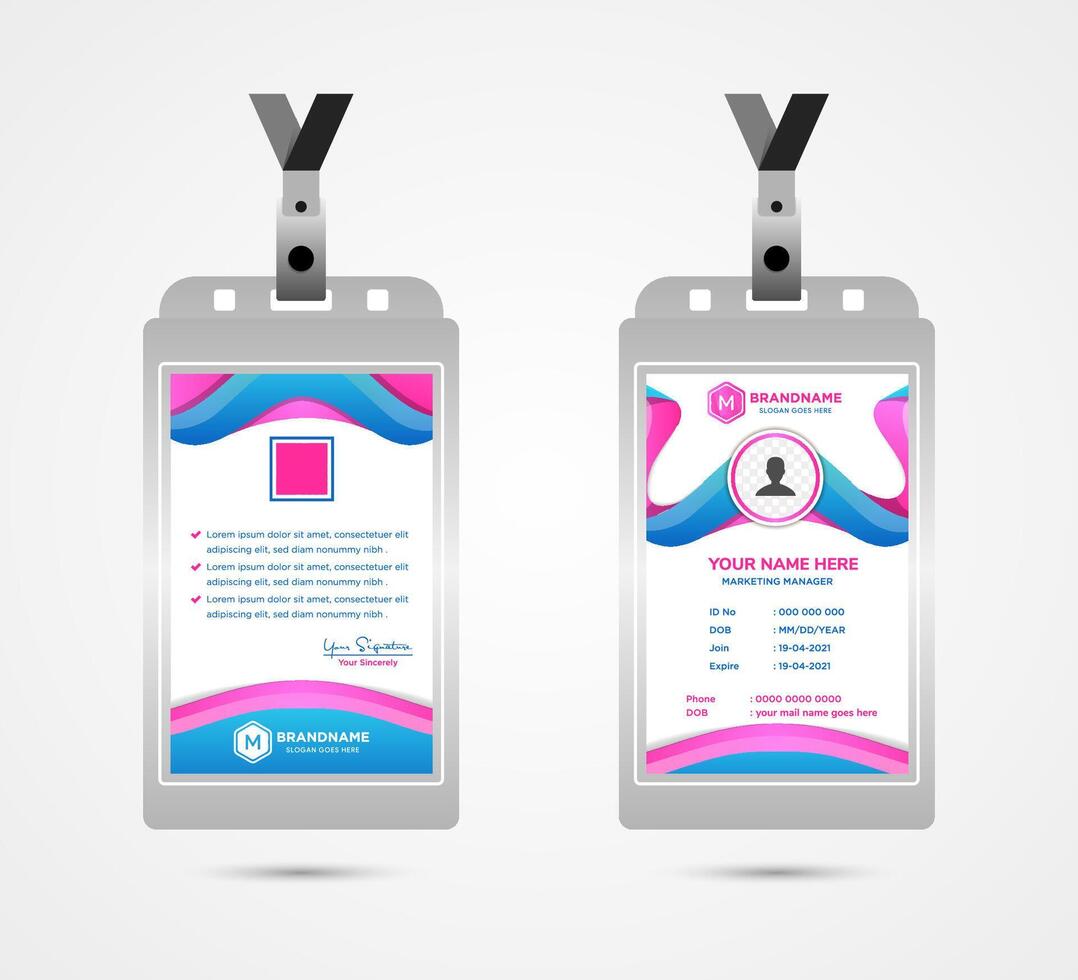 collection of abstract blue, pink, and white colors gradient on wave element id card design template with vertical layout vector