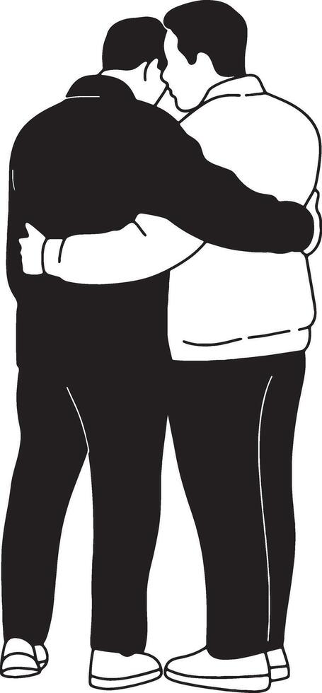 two men hugging in black and white vector