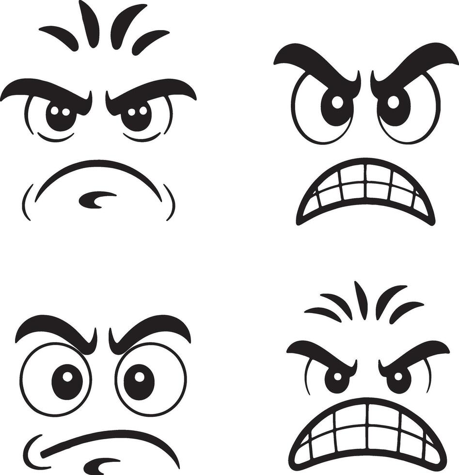 emotions angry face set of cartoon emotions illustration vector
