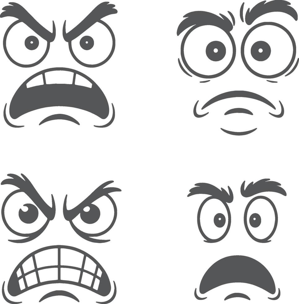 four different expressions of angry faces vector
