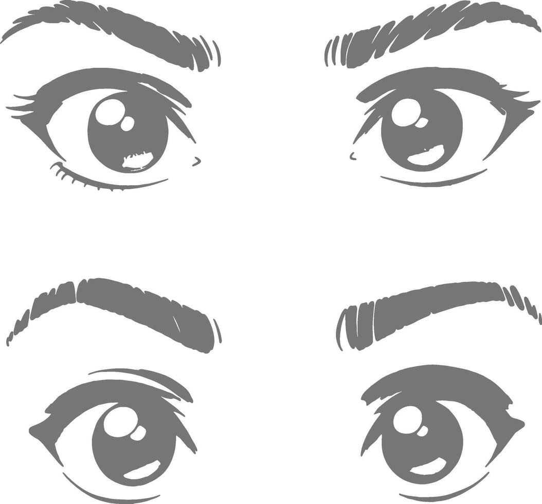 Anime style eyes and eyebrows drawing set vector